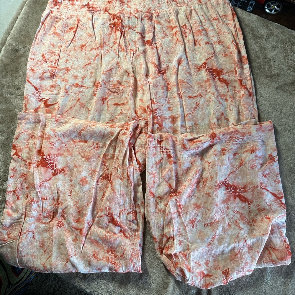 JM Collection Plus Wide Leg Pants in Orange and Cream